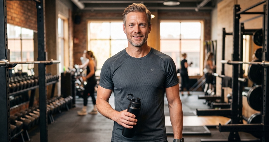 Aktiv och energisk man 40+ i gymmet